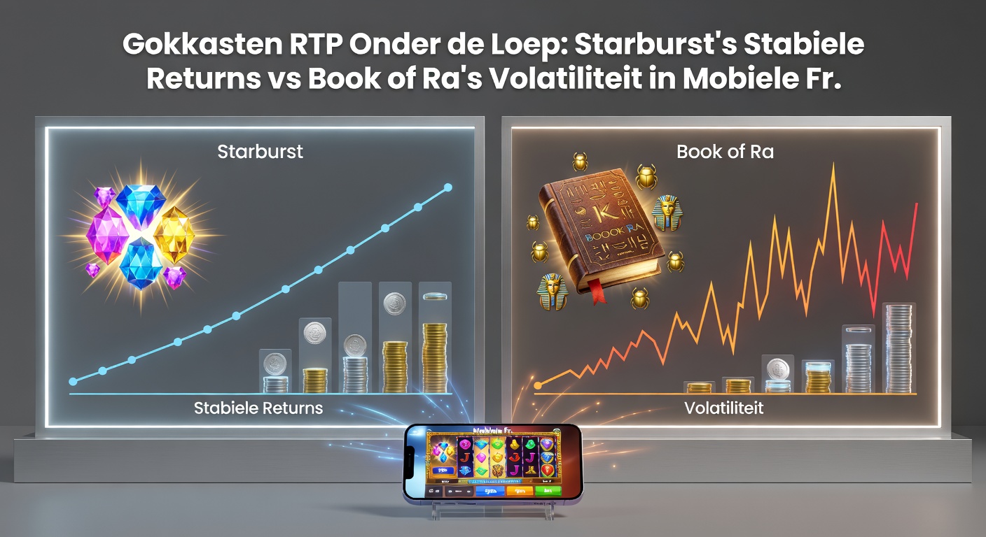 Vergelijkende grafiek van RTP-curves voor Starburst en Book of Ra tijdens mobiele free spins sessies, met pieken in volatiliteit zichtbaar voor Book of Ra's jackpot potentieel