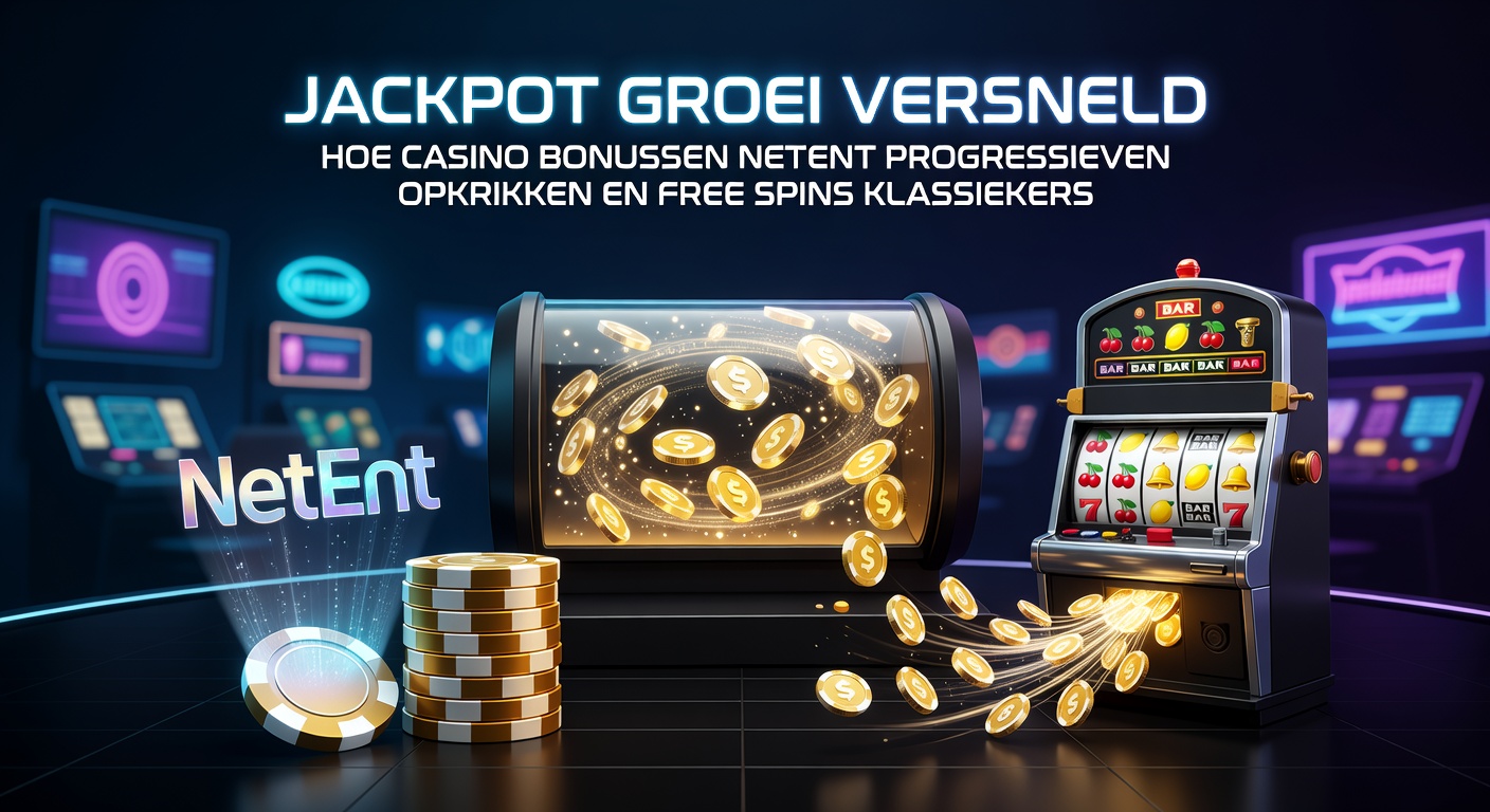 Voorbeeld van een casino bonus banner met NetEnt free spins op klassieke slots en een oplopende progressieve jackpot teller