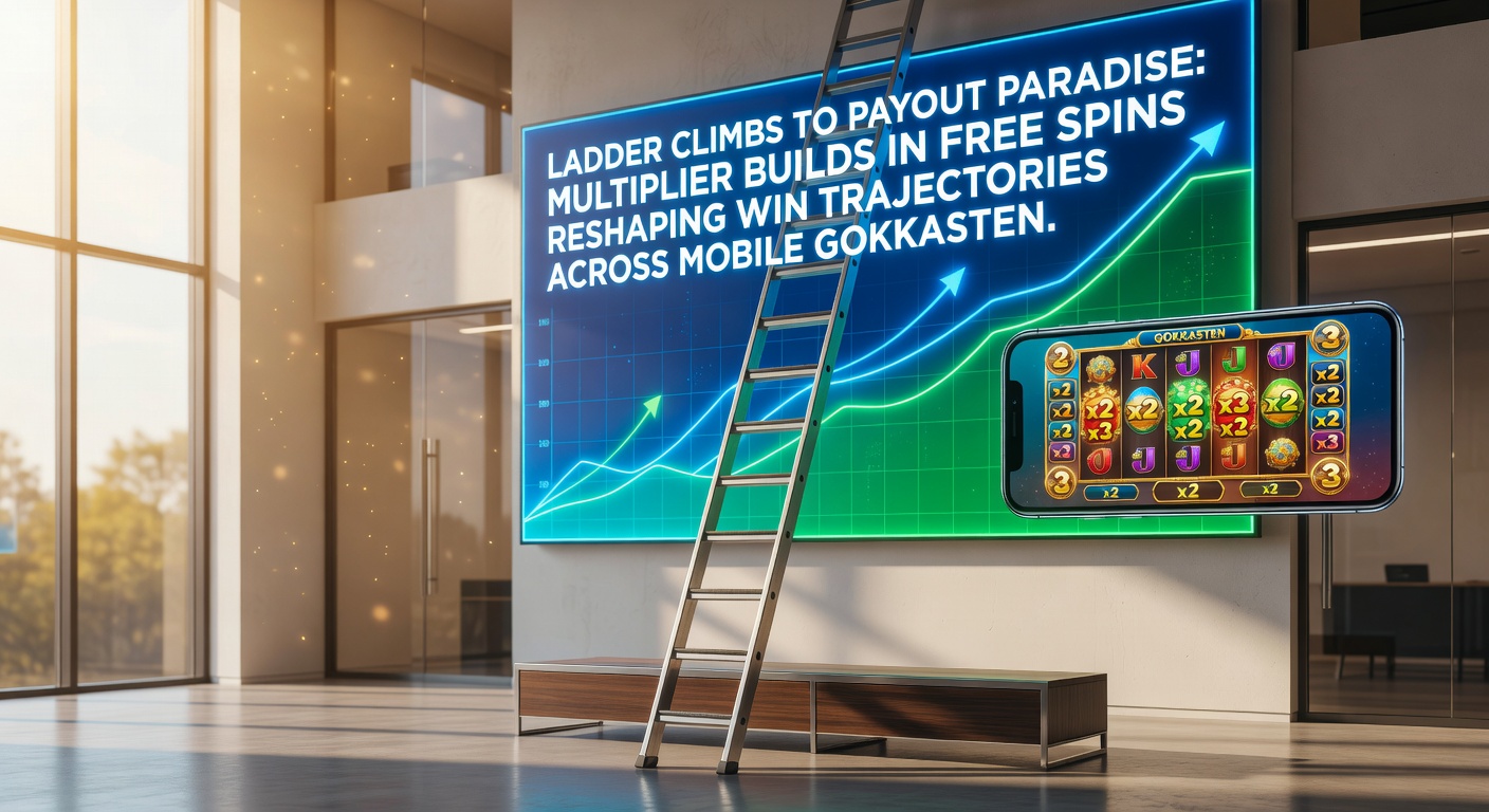 Schermafbeelding van een ladder climb-functie in een mobiele gokkast, met multipliers die opklimmen tijdens free spins en symbolen die winlijnen activeren