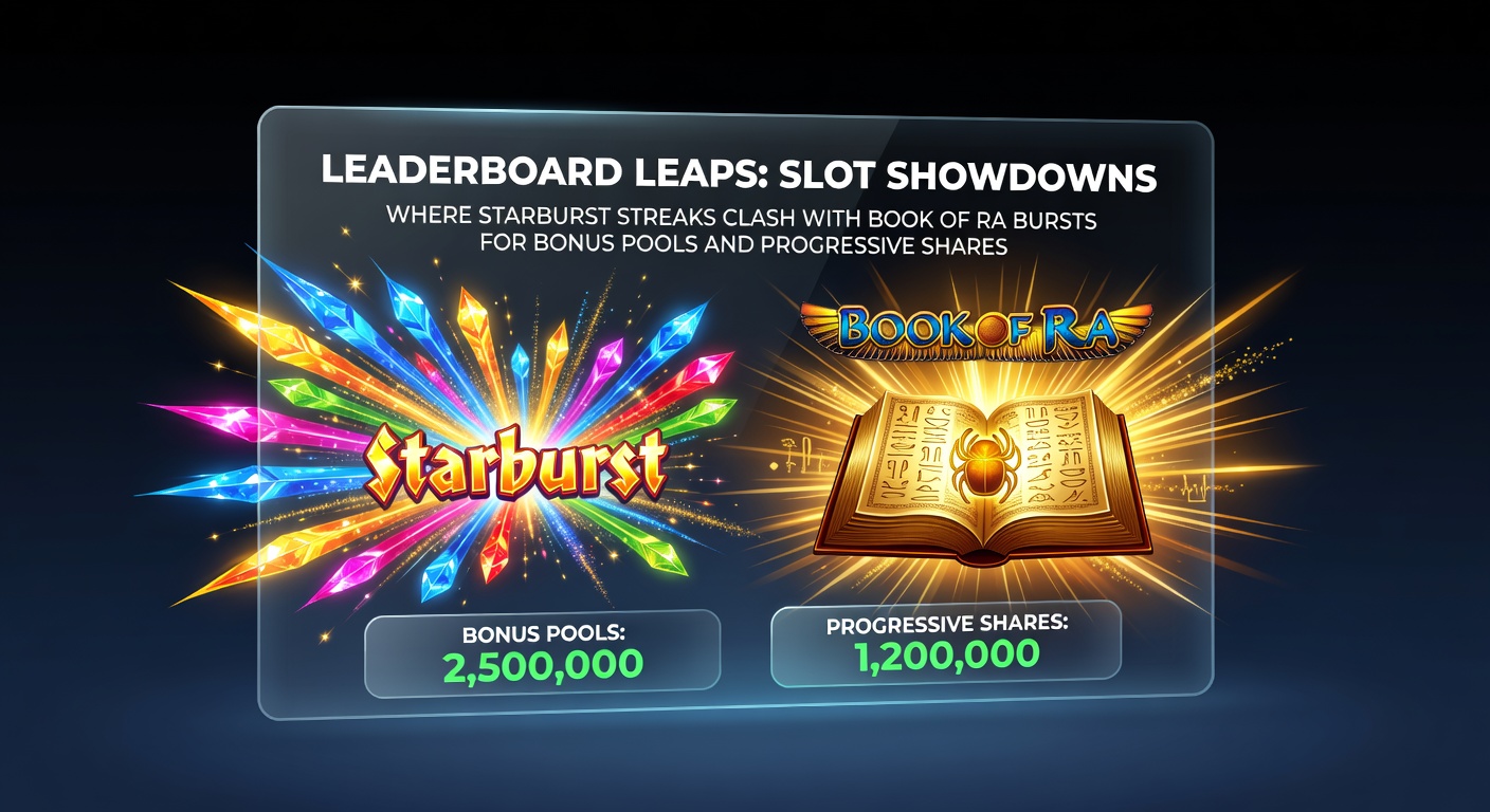 Spannende leaderboard in een online casino met Starburst en Book of Ra slots die strijden om de topposities, bonussen en jackpots zichtbaar op een digitaal bord