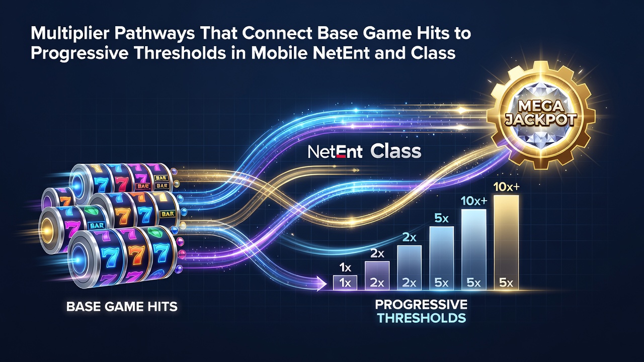 Diagram van multiplier ketens die leiden tot progressieve jackpots in mobiele gokkasten