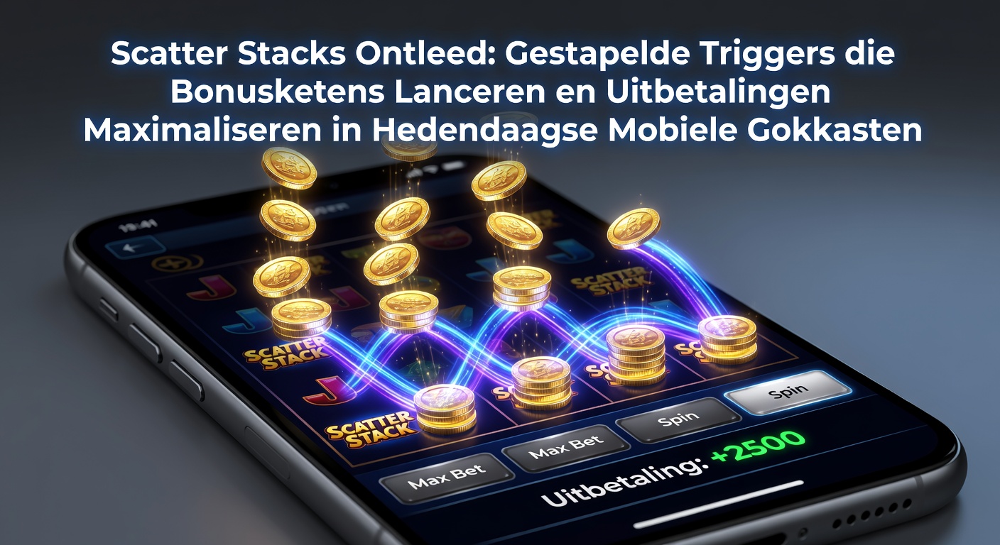 Visualisatie van gestapelde scatter-symbolen op een mobiel gokkastscherm die een bonusronde activeren met kettingreacties