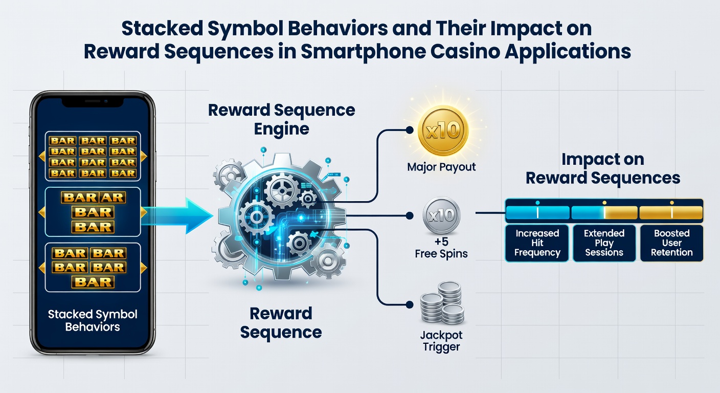 Diagram van beloningssequenties beïnvloed door gestapelde symbolen in een smartphone casino omgeving
