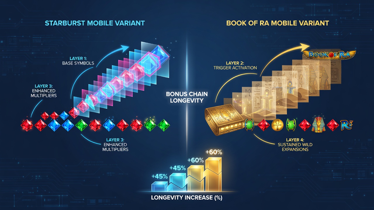 Vergelijking van bonus keten lengtes in Starburst versus Book of Ra mobiel