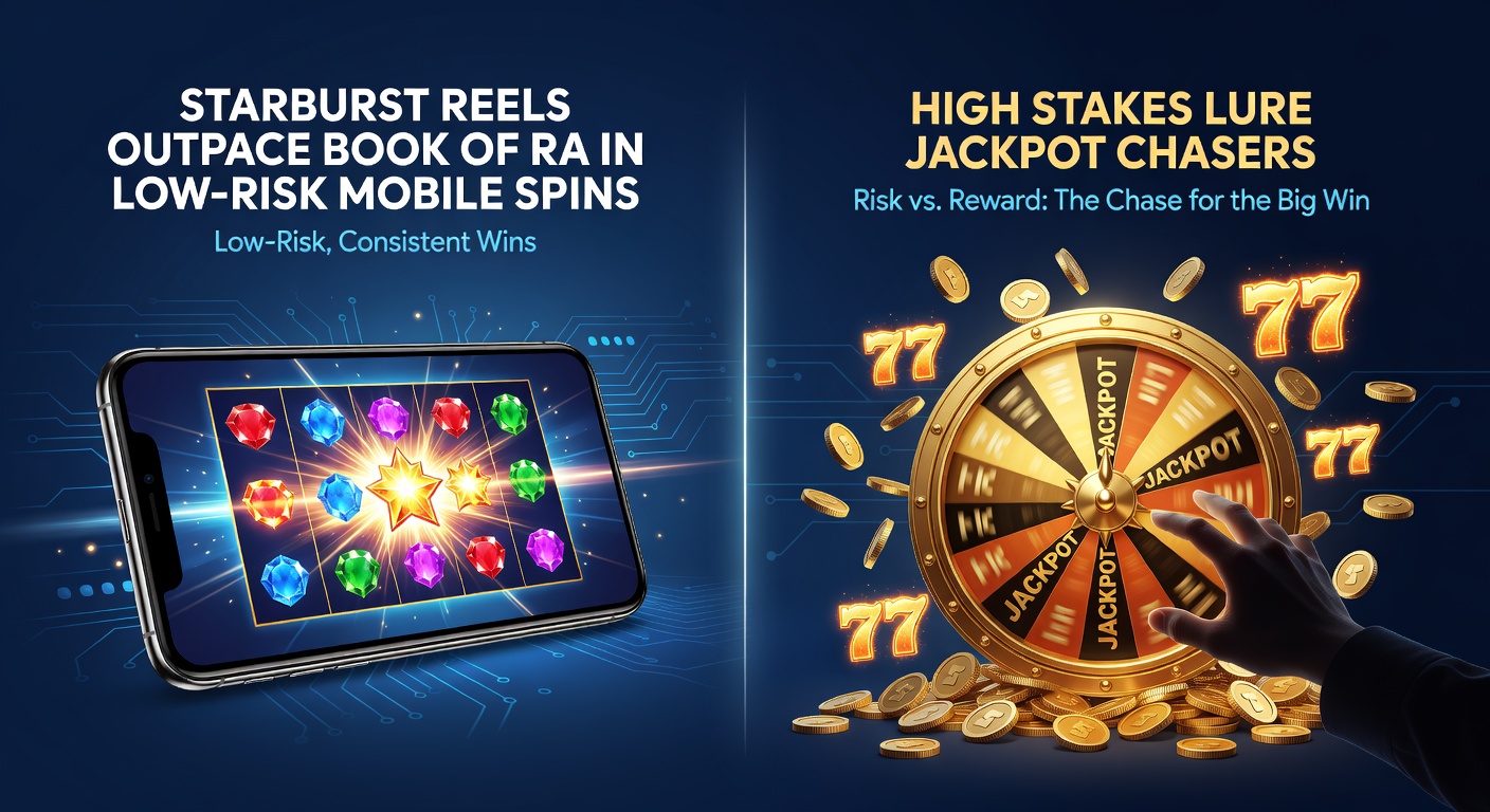 Vergelijking van Starburst en Book of Ra reels op een mobiel scherm met grafieken van volatiliteit en uitbetalingen
